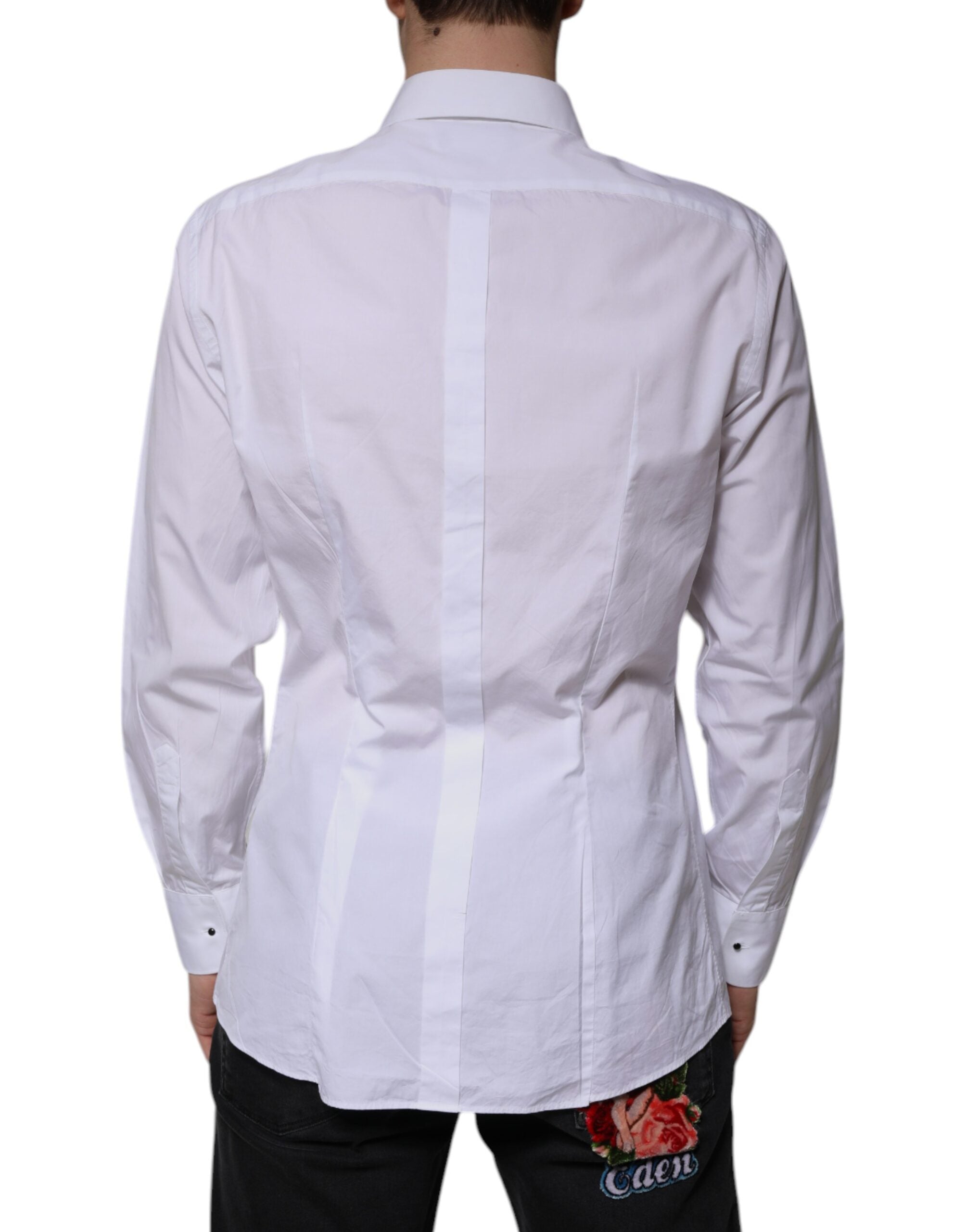 Dolce & Gabbana White Bib Cotton Poplin GOLD Men's Shirt